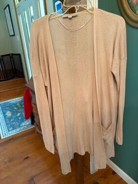 Loft Open-Front Long Cardigan Sweater - cream